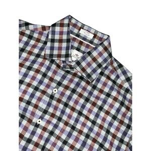 Peter Millar Sport  Mens Medium Button Up Shirt Red Blue Gingham Preppy Golf